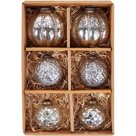 Beliani Weihnachtskugel 6er Set Glas Silber