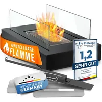 flammtal Echtfeuer-Dekokamin Tischkamin [3h Brenndauer] Tischfeuer für Indoor & Outdoor BioEthanol (Kamin mit verstellbarer Flamme & Sicherheitsglas), Bioethanol Tischkamin - Verbreitet angenehme Wärme- Balkon Deko schwarz