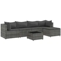 vidaXL 6-tlg. Garten-Lounge-Set mit Kissen Grau Poly Rattan