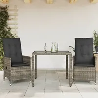 VidaXL 3-tlg. Bistro-Set mit Kissen Grau Poly Rattan -