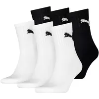 Puma Unisex Sportsocken, 6 Paar - Short Crew Socks, Tennissocken, einfarbig Weiß/Schwarz 39-42