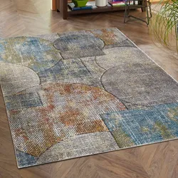 Teppich LUXOR LIVING "Toronto", blau, B:160cm H:12mm L:230cm, Obermaterial: 100% Polypropylen, Teppiche, Kurzflor, modernes Patchwork-Design, Hoch-Tief Struktur, Wohnzimmer
