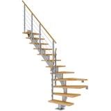 DOLLE Mittelholmtreppe Hamburg (Breite: 75 cm, 1/4-gewendelt, Perlgrau, Farbe Stufen: Buche, Natur, Geschosshöhe: 278 – 322 cm)