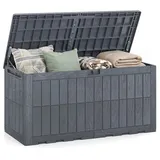 COSTWAY Auflagenbox, Gartenbox Outdoor wasserdicht mit abschließbarem Deckel grau