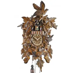 Engstler -Kuckucksuhr Dreivogel mit Musik Tanzpaaren Quarz Uhrwerk 48cm- 640 QMT