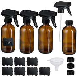 Relaxdays Sprühflasche Glas, 4er Set, 250ml, Nebel & Strahl, Wassersprüher für Haare, Reinigung, Pflanzen, braun/schwarz