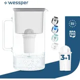 Wessper Wasserfilterkanne Aus Glas 3 L Grau Kompatibel Mit Brita Classic -wasserfilterkartuschen | Inklusive 4 Wasserfilter-kartusche - Grau