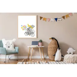 Bild mit Rahmen LÜTTENHÜTT "oder Poster, Bär mit Hase auf Fahrrad", bunt (farbe rahmen: beige, farbe bild(er): bunt), B:50cm H:70cm T:0,7cm, Holz, Plexiglas, Bilder, HD Premium Druck