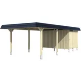 SKANHOLZ Skan Holz Carport Wendland Nussbaum + Anbau 409 x 870 cm mit EPDM-Dach