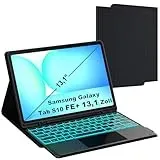 Für Galaxy Tab S10 FE+ 13,1" Tastatur Hülle - 7 Farben Beleuchtung Abnehmbare Trackpad Tablet Cover - Beleuchtete Deutsches QWERTZ Layout Tastatur mit Stifthalter für Samsung Tab S10 FE Plus 13.1 Zoll