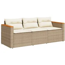 vidaXL Gartensofa mit Kissen 3-Sitzer Beige Poly Rattan