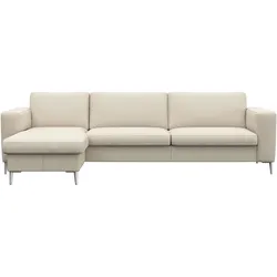 Ecksofa FLEXLUX "Fiore, super Sitzkomfort durch Kaltschaum im Sitz, L-Form", weiß (warm weiß), B:262cm H:85cm T:92cm, 100% Echteder, Sofas, breite Armlehnen, Kaltschaum, Füße Alu
