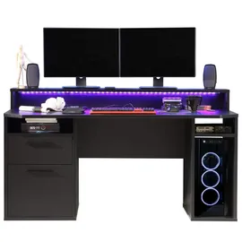 Forte TEZAUR Schreibtisch Holzwerkstoff, Schwarz