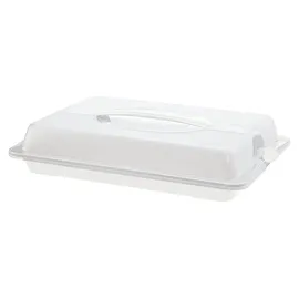 Rotho Tortenglocke rechteckig John - Tortenbehälter 43,5 x 29,5 x 9,0 cm spülmaschinenfest - Kuchenhaube - Kuchen Transportbox Kuchenglocke - Transparent/Weiß
