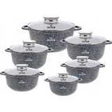 12-Tlg Granit Kochtopfset Topfset Geschirset Marmorbeschichtung Zilner Zl-8318 Ideal als Geschenk, modern, elegant, für jede Art von Herd, Induktion - Grau