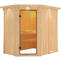 Karibu Sauna Saja-230 Volt-Ohne Ofen-Inkl.Dachkranz inkl. 8-teiligem gratis Zubehörpaket (Gesamtwert 191,92€)