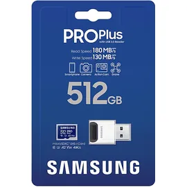 Samsung PRO Plus 512 GB, microSDXC-Speicherkarte (2023) mit USB-Adapter