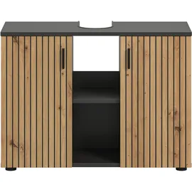 WELLTIME Waschbeckenunterschrank WELLTIME "MANI, Paneeloptik, 2 offene Fächer, Siphonausschnitt", basalt nachbildung, artisan oak nachbildung, B:80cm H:59cm T:30cm, FSC-zertifizierter Holzwerkstoff, Schränke, Waschbeckenunterschrank, WBU, Waschbeckenunterschrank,