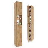 TREND WERK Hochschrank Badschrank schmal stehend B24 x T31 x H172 cm (Schmaler Badezimmerschrank mit Regalfächern & Stauraum) Holzoptik, offene & geschlossene Fächer, Standregal Bad, platzsparend braun