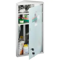 Relaxdays Medizinschrank, 3 Fächer, HxBxT: 56x30x18 cm, abschließbar, Edelstahl,