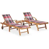 vidaXL Sonnenliegen 2 Stk. mit Tisch und Auflagen 195 x 59,5 cm Massivholz Teak