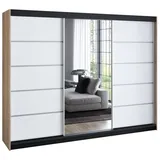 A&J MöbelLand Schiebetürenschrank VILUNO 3 200 x 215 x 59,5 cm Weiß/Schwarz