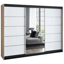 A&J MöbelLand Schiebetürenschrank VILUNO 3 200 x 215 x 59,5 cm Weiß/Schwarz