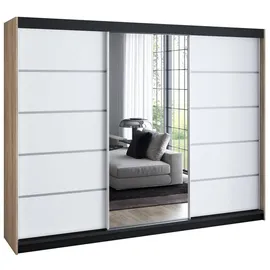 A&J MöbelLand Schiebetürenschrank VILUNO 3 200 x 215 x 59,5 cm Weiß/Schwarz