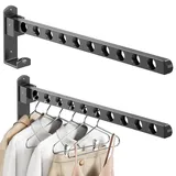 2 Stück Kleiderhaken Klappbar, Aluminium Kleiderstange Wandmontage, 90° Drehbare Kleiderhaken Wand, Wand Kleiderständer mit Befestigungsschraube, Wandhaken Klapphaken für Balkon Waschküche, 10 Löcher