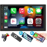 7-Zoll-Autoradio, Doppel-Din-Radio-Touchscreen mit Rückfahrkamera, Multimedia-Auto-Audioempfänger, Unterstützung für Carplay für Android Auto Mirror Link GPS, Lenkradsteuerung