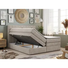 MKS Meble Boxspringbett mit LED Kopfteil und Topper - GOLD-5-KING - 180x200cm - Beige - Hart (H4) - Beige