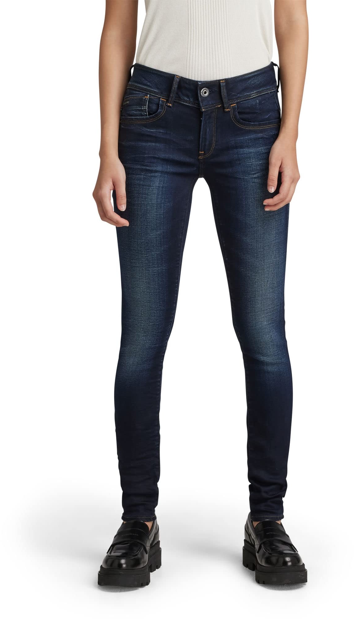 G-STAR RAW Damen Lynn Mid Waist Skinny Jeans, Blau (medium aged 60885-6131-071), 27W / 28L