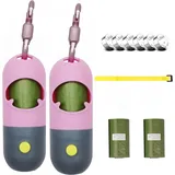 Morn Light 2 Pack Hundekotbeutelhalter mit Taschenlampe Hundekotbeutelspender für Leine mit auslaufsicheren grünen Kotbeuteln für Hundespaziergänge (2 Spender 60 Beutel) (Pink)