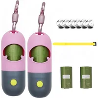 Morn Light 2 Pack Hundekotbeutelhalter mit Taschenlampe Hundekotbeutelspender für Leine mit auslaufsicheren grünen Kotbeuteln für Hundespaziergänge (2 Spender 60 Beutel) (Pink)