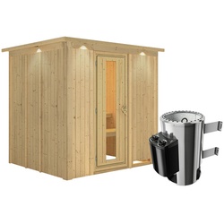 KARIBU Sauna »Olai«, inkl. 3.6 kW Saunaofen mit integrierter Steuerung, für 3 Personen - beige