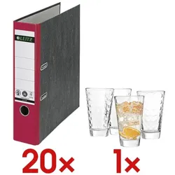 Leitz 20x Ordner »1080« CO₂ neutral inkl. 4tlg. Gläser-Set »OPTIC« 200 ml rot, 8x31.8x28.5 cm