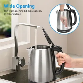 Aigostar 1,7 L, Wasserkocher Edelstahl , 2200W Elektrischer Wasserkocher mit Kalkfilter, Schwarz