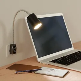 ledscom.de GU10 Steckdosenlampe WAIKA Schwanenhals, Schalter, schwarz inkl. GU10 LED 3-Stufen dimmbar weiß