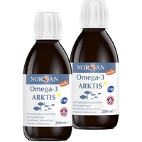 NORSAN Premium Omega 3 Arktis Dorschöl hochdosiert 2x 200 ml / 2.000mg Omega 3 pro Portion mit Zitronengeschmack/Omega 3 Öl mit EPA & DHA/Omega 3 Premium Öl mit 800 IE Vitamin D3