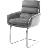 DELIFE Schwingstuhl Abelia-Flex mit Armlehnen Freischwinger flach Edelstahl Samt Grau