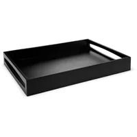 Leopold Vienna - Schwarzes Holz-Servier-Tablett 47.5 x 35 cm - eckiges Frühstückstablett mit hohem Rand und 2 Griffe, Schwarz