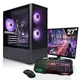 SYSTEMTREFF Gaming Komplett PC Set AMD Ryzen 5 5500 6x4.2GHz | AMD Radeon RX 7600 8GB DX12 | 512GB M.2 NVMe | 16GB DDR4 RAM | Windows 11 | 27 TFT Monitor | Desktop Paket Computer für Gamer, Gaming