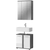 inn.furn Badmöbel-Set, Weiß Hochglanz, Grau, 2-teilig 60 cm, 11 Fächer Bailey