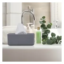 Relaxdays Tücherbox mit Bambus Deckel, für Bad, Taschentuchbox, modernes Design, HxBxT: 10x23x13 cm, Kunststoff, grau