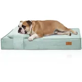 Knuffelwuff orthopädisches Hundebett Soleya 120x80cm Petrol | Cord Hundebett mit Kopfkissen | Memory Foam Matratze | gelenkschonend & formstabil | Bezug waschbar 30 °C | für kleine bis große Hunde
