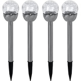 ETC Shop Kugelleuchte Außenlampe Solarleuchte, Gartenlampe in Bruchglas-Optik, Wegeleuchte, integrierter Akku, Edelstahl, silber, led, DxH 6x24,5cm, 4er Set