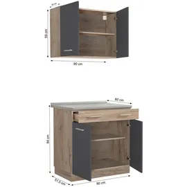 Homestyle4u Küchenzeile 80 cm Grau Eiche