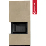Kratki Kaminbausatz Floki Box links 8 kW Quarzsinter/Abdeckplatte Glas Schwarz