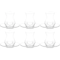 LAV Alya 12-teiliges türkisches Teeglas Set mit Gläsern und Tellern aus Glas Kristall