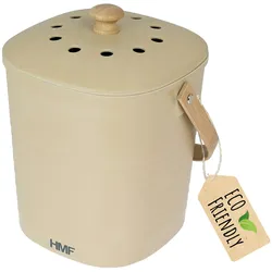 HMF Nachhaltiger Biomülleimer Küche, Geruchsdichter Komposteimer mit Deckel, 6 Liter, Beige